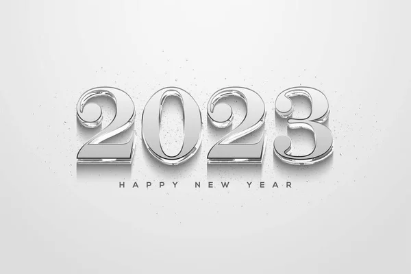 Иллюстрация 2023 Happy New Year Серебряными Цифрами Белом Фоне — стоковое фото