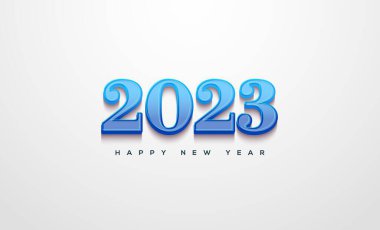 Mutlu bir yeni yıl 2023 sosyal medya posteri. Siyah arka planda izole edilmiş klasik mavi sayılar.