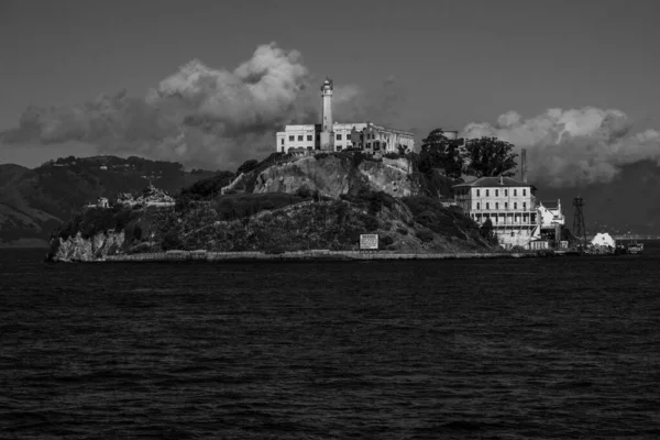 Isola Alcatraz Nella Baia San Francisco Bianco Nero — Foto Stock