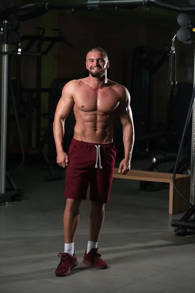Retrato Vertical Modelo Fitness Atraente Mostrando Seu Corpo Atlético Após — Fotografia de Stock