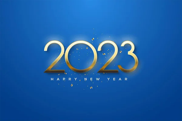 2023 Щаслива Новорічна Текстура Красивими Золотими Цифрами Прикрасами Синьому Фоні — стокове фото