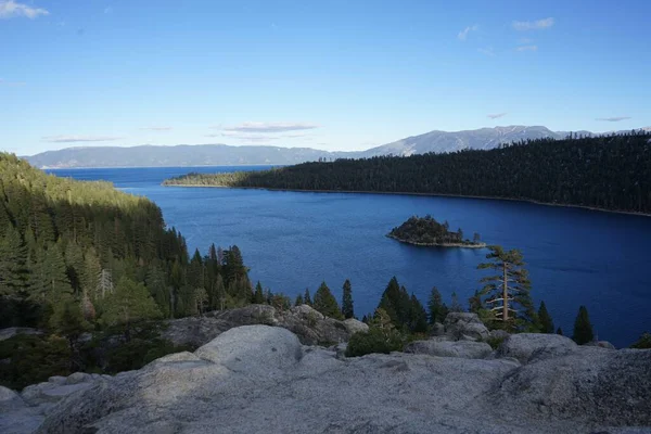 Krajina Pohled Jedlové Lesní Stromy Kolem Jižního Jezera Tahoe Kopci — Stock fotografie