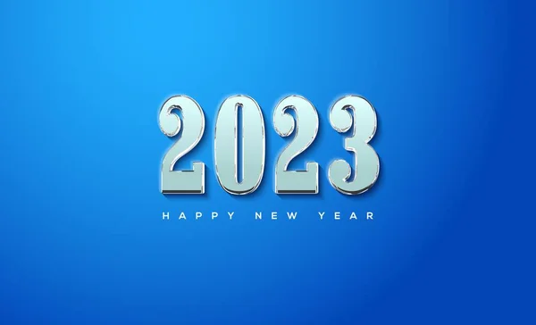 明るい青の背景に光沢のある銀2023と新年のテーマの壁紙 — ストック写真