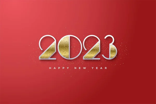 Ilustracja Błyszczącego Liczba 2023 Szczęśliwego Nowego Roku Czerwonym Tle — Zdjęcie stockowe