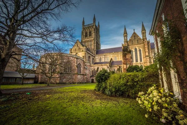 Een Prachtig Uitzicht Worcester Cathedral Engeland Verenigd Koninkrijk Met Een — Stockfoto