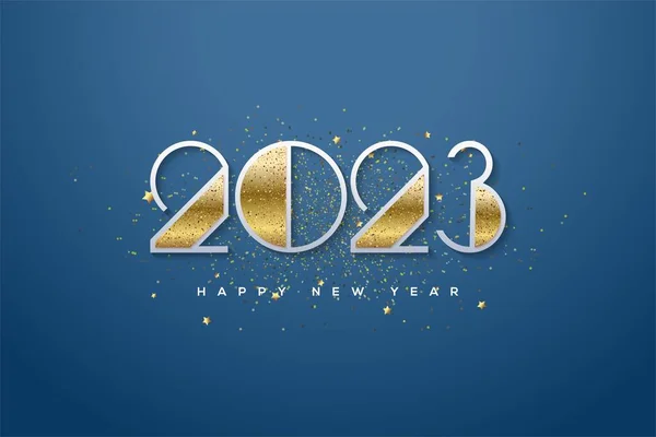青い背景に金色の数字が孤立した 2023 Happy New Year イラスト — ストック写真