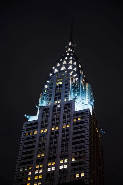 Angolo Basso Verticale Chrystler Building Vista Notturna New York — Foto Stock