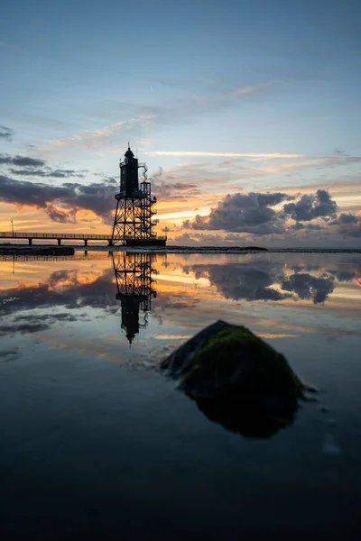 Der Historische Leuchtturm Obereversand Über Ruhiger See Abend Der Wurster — Stockfoto