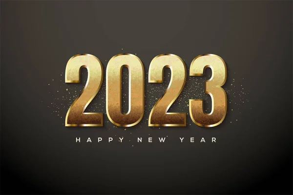 2023年新年快乐的社交媒体海报 上面有经典的金色数字 背景是黑色的 — 图库照片