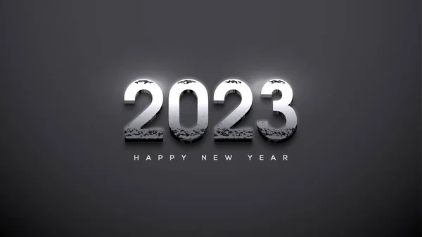 Silver Metallic Happy New Year 2023 Dark Background — Stok fotoğraf