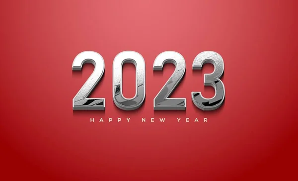 Parlak Kırmızı Zemin Üzerinde Parlak Gümüş 2023 Ile Yeni Yıl — Stok fotoğraf