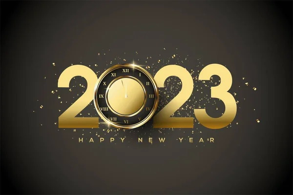 2023 Happy New Year Illustration Golden Clock Numbers Isolated Dark — Stock Photo, Image