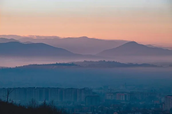 Пейзаж Гор Холмов Против Голубого Неба Сараево Закате — стоковое фото