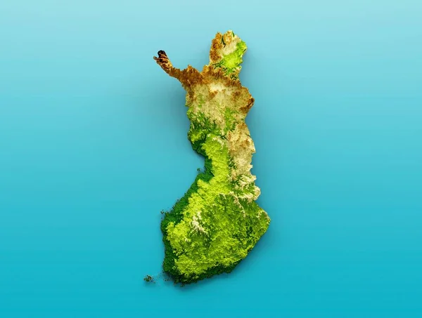海を背景にしたフィンランドの緑の地形図の3Dイラスト — ストック写真