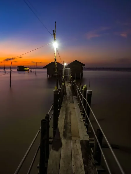 Colpo Verticale Bellissimo Ponte Sopra Lago Songkhla Thailandia — Foto Stock