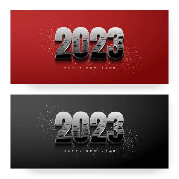 在黑暗和红色背景下隔离的两个 2023新年快乐 模板的示例 — 图库照片