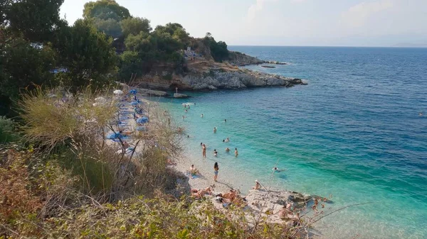 Piękny Widok Plażę Miejscowości Kassiopi Korfu Grecja — Zdjęcie stockowe