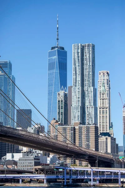 Słynny Most Manhattanie Panorama Miasta Słoneczny Poranek — Zdjęcie stockowe