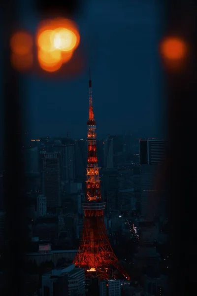 Pionowe Ujęcie Tokio Wieża Specjalnych Oddziałach Tokio Japonia Nocy — Zdjęcie stockowe