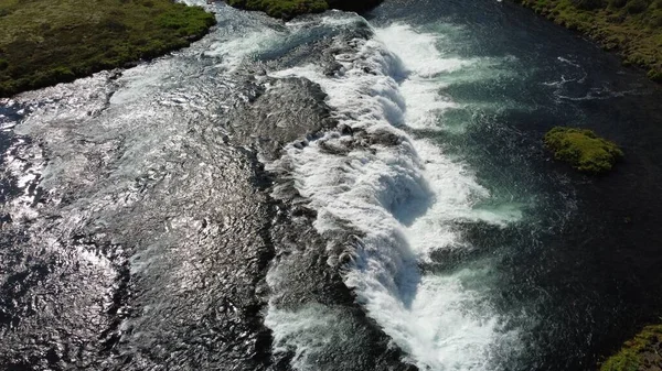 Eine Luftaufnahme Des Faxi Wasserfalls Faxifoss Auf Dem Goldenen Kreis — Stockfoto