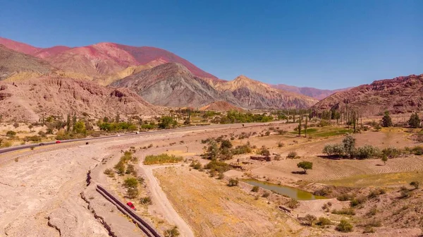 Landscape View Mountain Colored Hills Sunny Day Purmamarca Town Jujuy — Stock Photo, Image