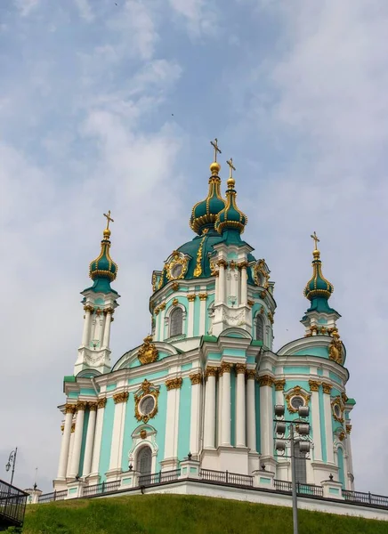 Vertical Low Angle Historic Andrew Church Blue Sky Kyiv Ukraine — Stock Photo, Image