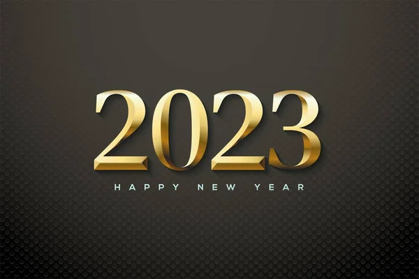 黒の背景に孤立古典的な金数を持つ2023幸せな新年のソーシャルメディアのポスター — ストック写真