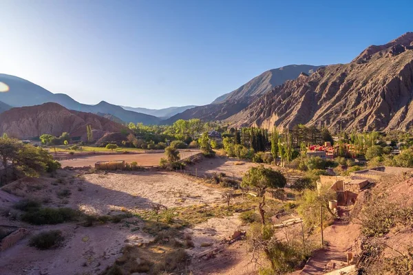 Scenic Landscape Colored Mountains Hills Purmamarca Village Jujuy Argentina — Stock Photo, Image