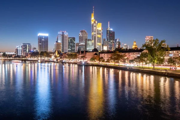 Schöne Abendsilhouette Von Frankfurt Main Deutschland — Stockfoto
