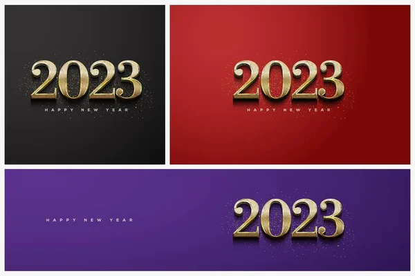 Szczęśliwego Nowego Roku 2023 Plakat Social Media Złotymi Numerami Kolorowych — Zdjęcie stockowe