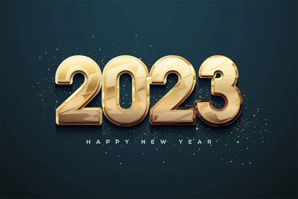 濃い青の背景に金色の数字が孤立した 2023 Happy New Year イラスト — ストック写真