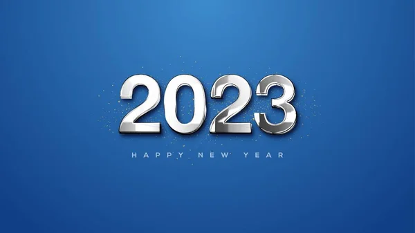 Happy New Year 2023 Silver Metallic Numbers Blue Background — Stockfoto