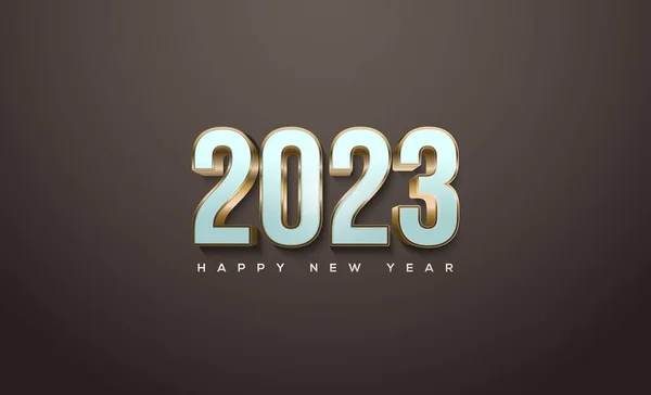 Design 2023 Šťastný Nový Rok Bílou Barvou Zabalené Luxusním Zlatě — Stock fotografie