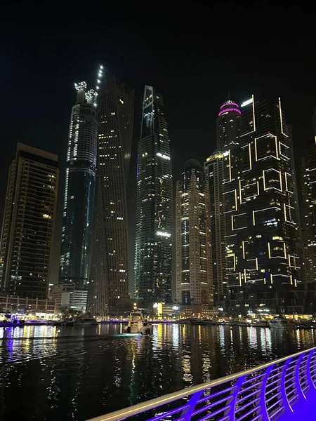 Vertical Shot Marina Gate Illuminated Lights Night Dubai United Arab — Stock Photo, Image