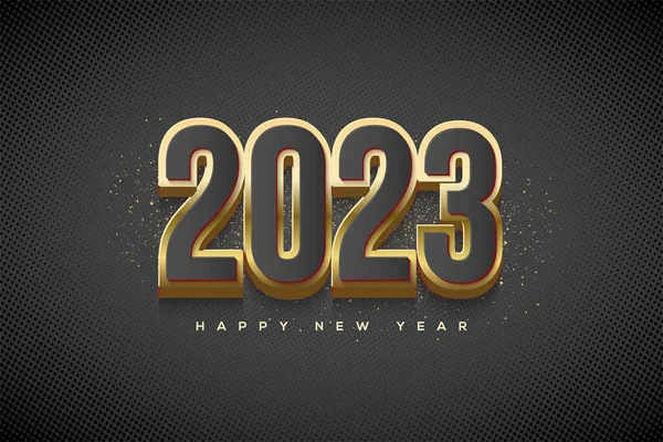 2023新年快乐 的插图 金色的数字被隔离在黑暗的背景中 — 图库照片
