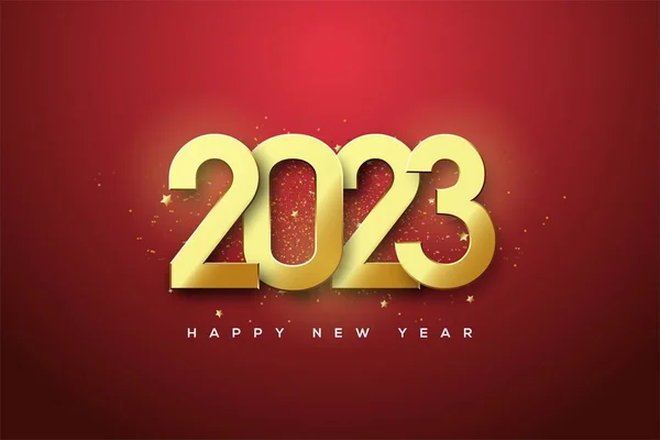 Een 2023 Gelukkig Nieuwjaar Illustratie Met Gouden Cijfers Geïsoleerd Rode — Stockfoto