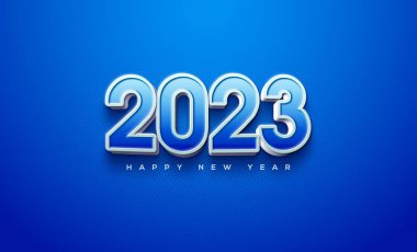 happy new year 2023 blue with fancy 3d numbers