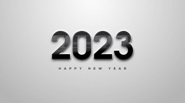 happy new year 2023 with 3d black numbers on white background