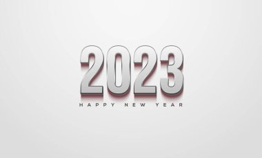 Mutlu bir yeni yıl 2023 sosyal medya posteri. Siyah arka planda izole edilmiş klasik gri sayılar.