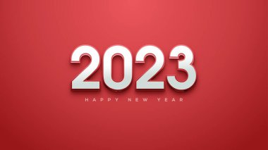 Kırmızı zemin üzerinde 3D numara 2023 mutlu yıllar.