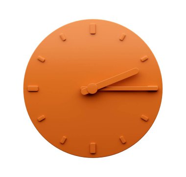 Saat 2: 15 'te, beyaz bir arkaplanda izole edilmiş turuncu bir saatin 3 boyutlu görüntüsü.