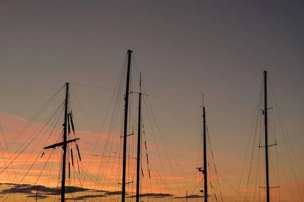 Silhouette Sailboat Masts Sunset — Stock Photo, Image