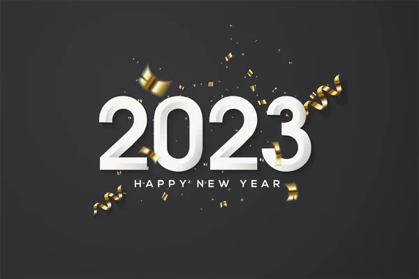 2023 Happy New Year Texture White Numbers Gold Decorations Black — Stock Photo, Image