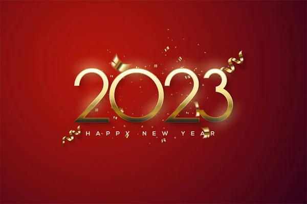 2023年新年吉祥的质感 红色背景上有漂亮的金色数字和装饰 非常适合做横幅 贺卡和海报 — 图库照片