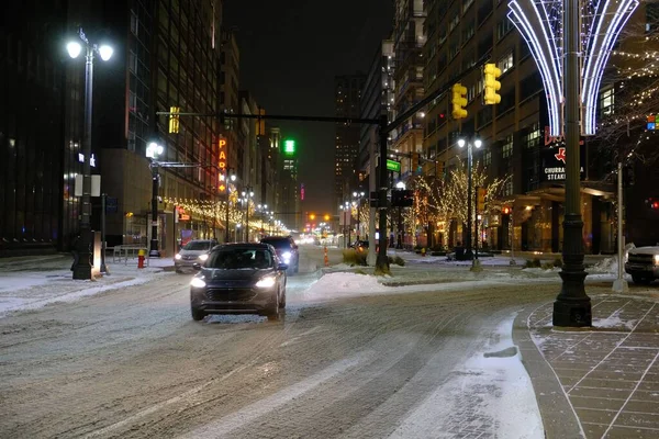 Beautiful Shot Downtown Street Detroit Christmas Season — Stock Photo, Image