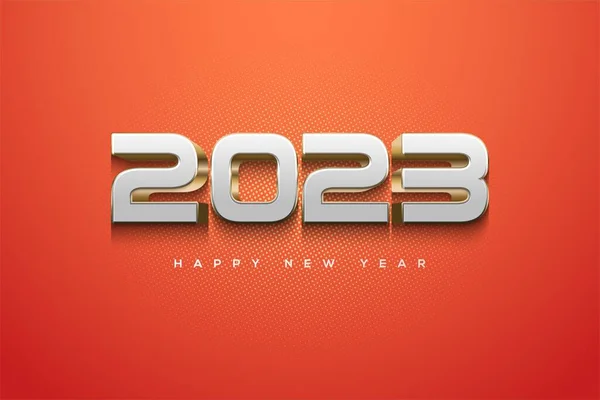 2023新年快乐 的插图 红色背景上有银色的数字 — 图库照片