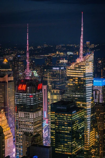 Прекрасний Висококутний Нічний Вид Емпайр Стейт Білдінг Нью Йорку — стокове фото