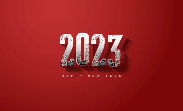 Nowy Rok Tematyczne Tapety Błyszczącym Srebrem 2023 Jasnoczerwonym Tle — Zdjęcie stockowe
