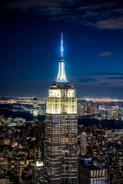 Een Verticaal Van Empire State Building Nachts New York Stad — Stockfoto