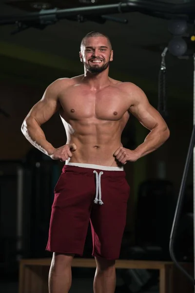 Vertikální Portrét Atraktivního Fitness Modelu Ukazujícího Jeho Atletické Tělo Tréninku — Stock fotografie